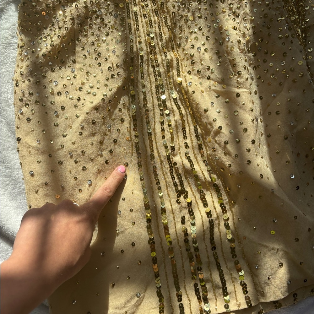 Basix Black Label Gold Sequin beaded embellished silk stone Strapless mini Dress - Picture 14 of 17